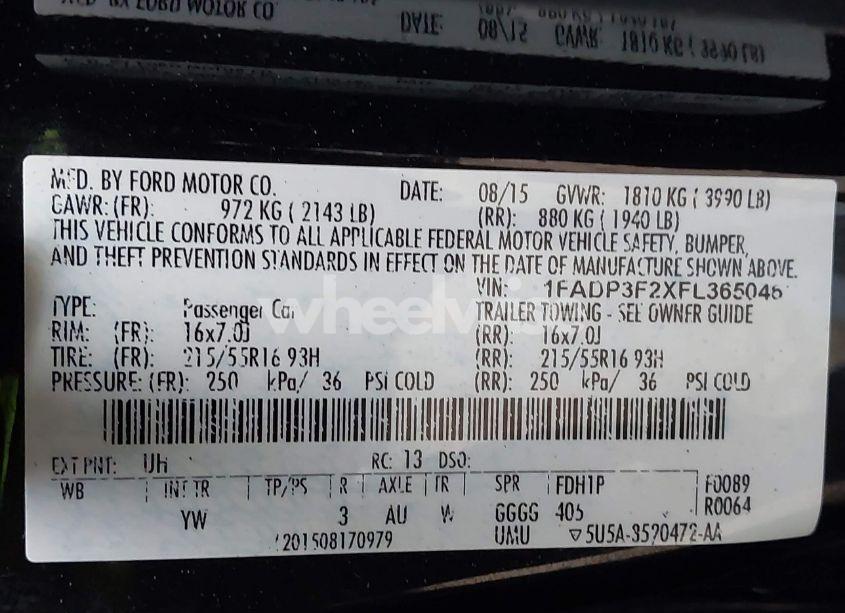 Photo 9 of 2015 Ford Focus SE (VIN 1FADP3F2XFL365046)