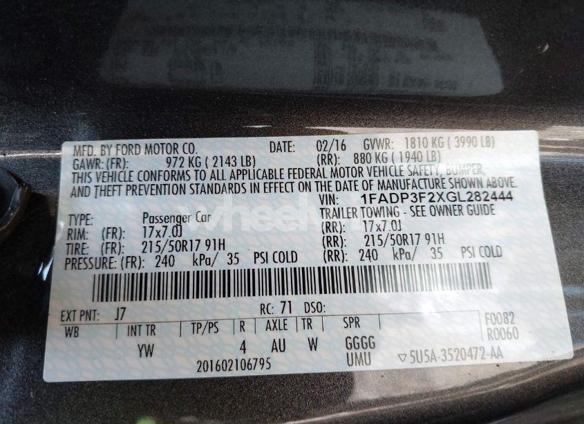 Photo 9 of 2016 Ford Focus SE (VIN 1FADP3F2XGL282444)