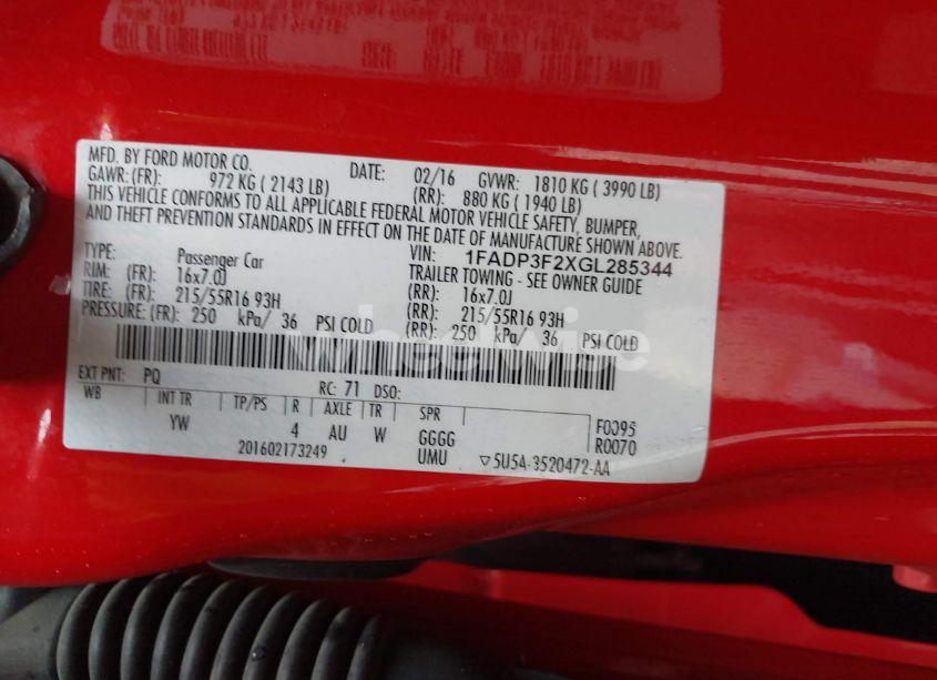 Photo 9 of 2016 Ford Focus SE (VIN 1FADP3F2XGL285344)