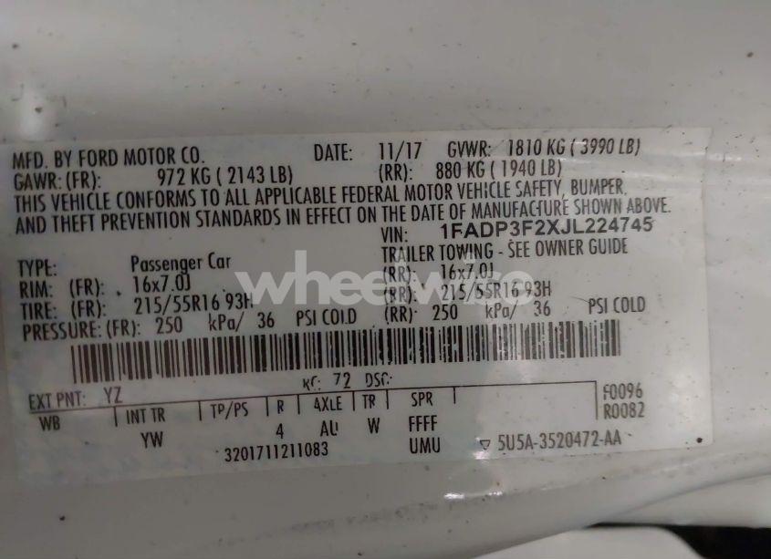 Photo 9 of 2018 Ford Focus SE (VIN 1FADP3F2XJL224745)