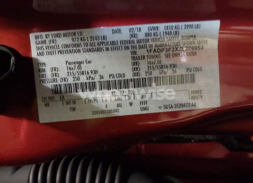 Photo 9 of 2018 Ford Focus SE (VIN 1FADP3F2XJL276053)