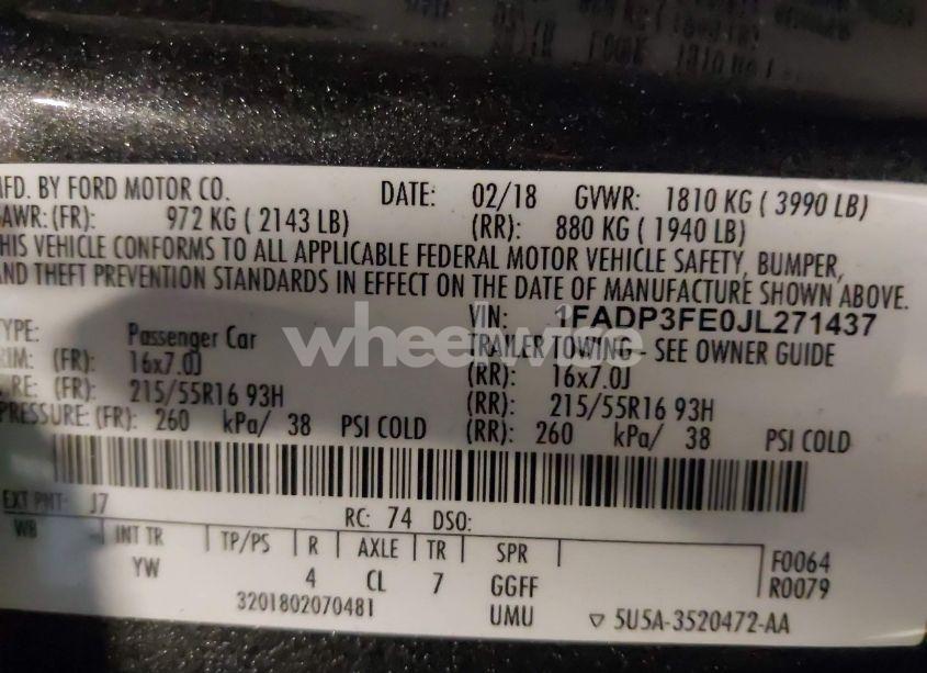 Photo 9 of 2018 Ford Focus SE (VIN 1FADP3FE0JL271437)