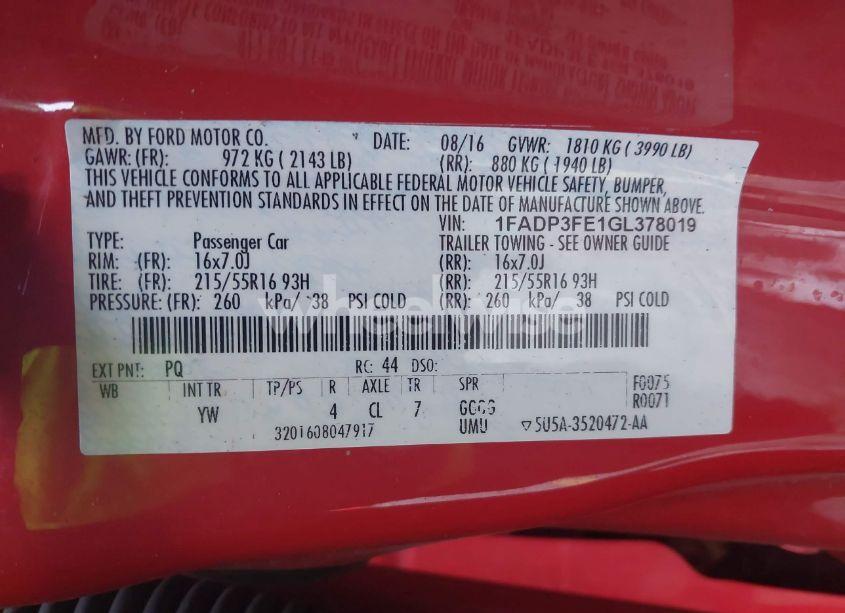 Photo 9 of 2016 Ford Focus SE (VIN 1FADP3FE1GL378019)