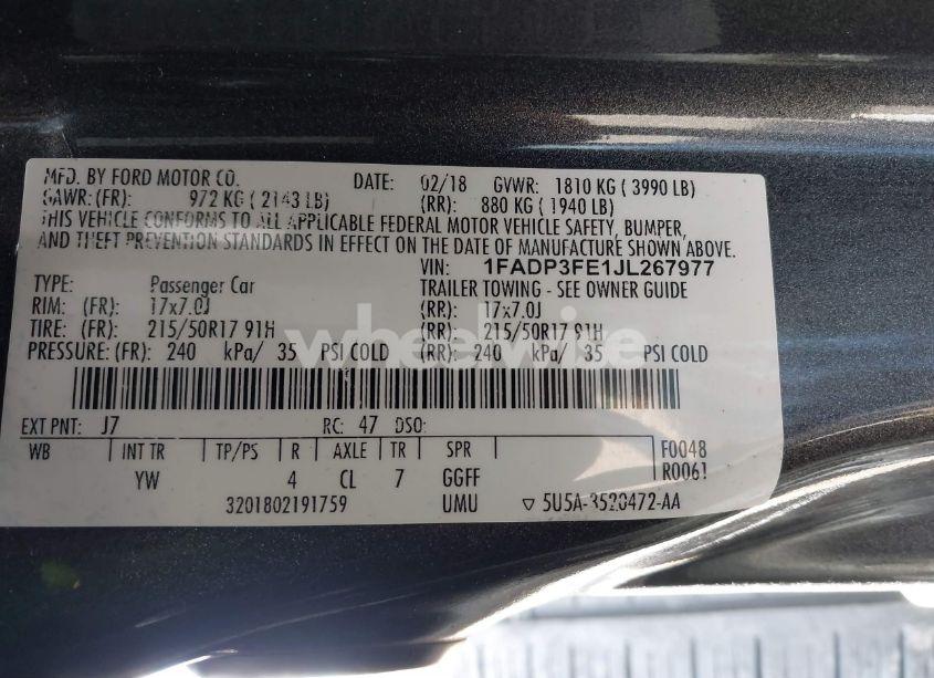 Photo 9 of 2018 Ford Focus SE (VIN 1FADP3FE1JL267977)