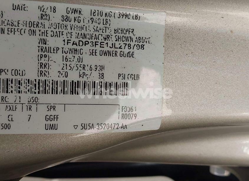 Photo 9 of 2018 Ford Focus SE (VIN 1FADP3FE1JL278798)