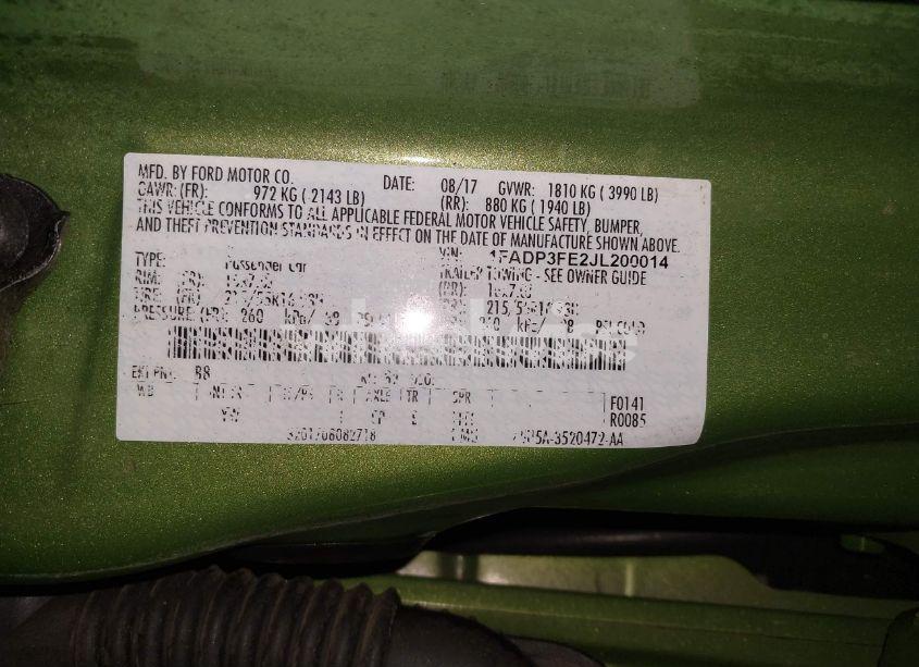 Photo 9 of 2018 Ford Focus SE (VIN 1FADP3FE2JL200014)