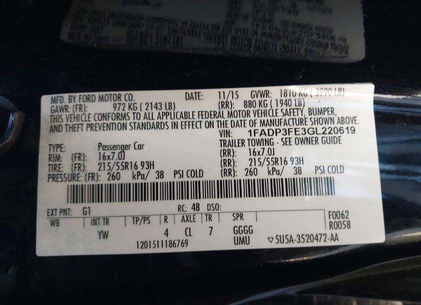 Photo 9 of 2016 Ford Focus SE (VIN 1FADP3FE3GL220619)