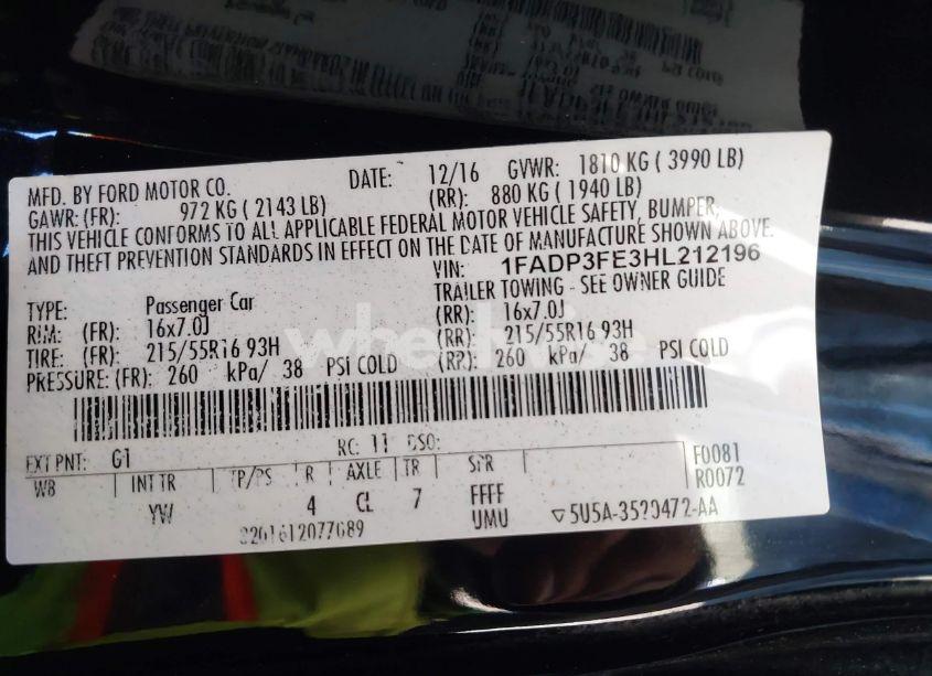 Photo 9 of 2017 Ford Focus SE (VIN 1FADP3FE3HL212196)