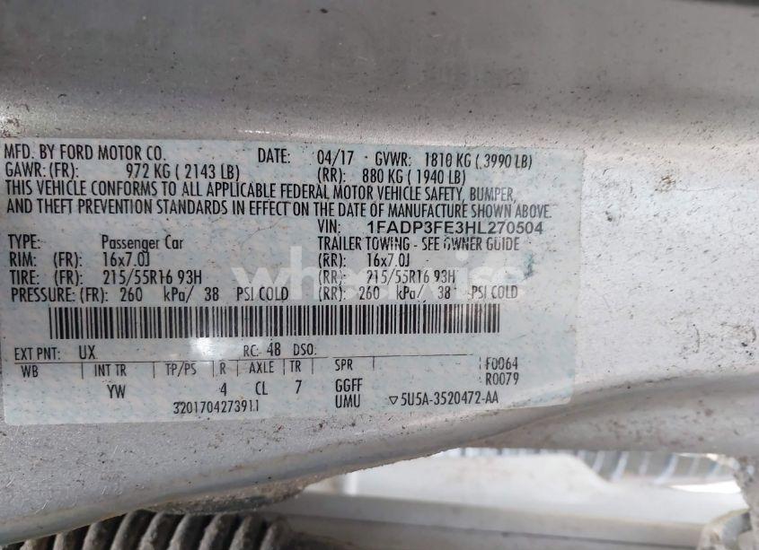 Photo 9 of 2017 Ford Focus SE (VIN 1FADP3FE3HL270504)