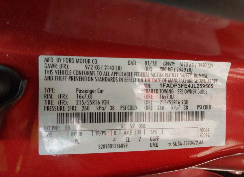 Photo 9 of 2018 Ford Focus SE (VIN 1FADP3FE4JL259565)