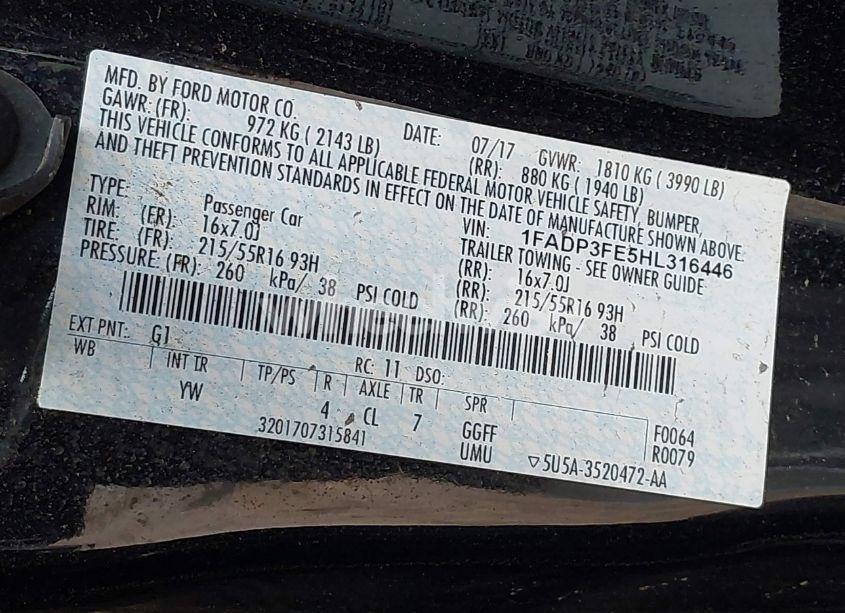 Photo 9 of 2017 Ford Focus SE (VIN 1FADP3FE5HL316446)