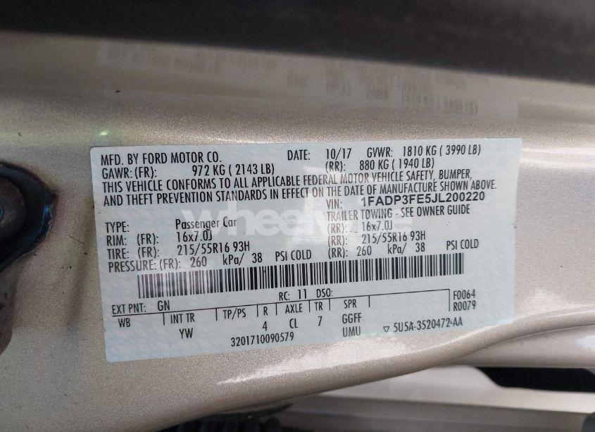 Photo 9 of 2018 Ford Focus SE (VIN 1FADP3FE5JL200220)