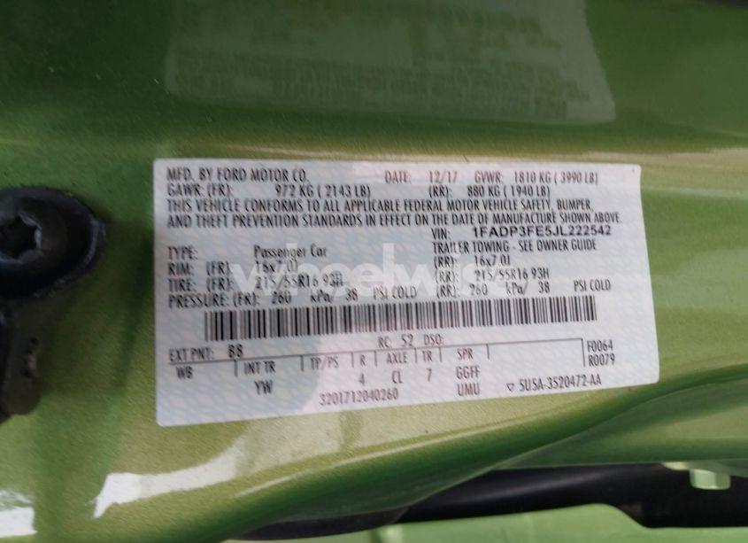 Photo 9 of 2018 Ford Focus SE (VIN 1FADP3FE5JL222542)