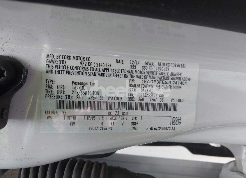 Photo 9 of 2018 Ford Focus SE (VIN 1FADP3FE5JL241401)