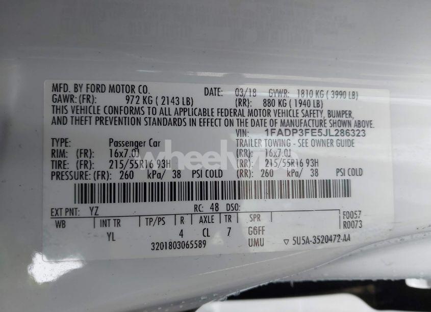 Photo 9 of 2018 Ford Focus SE (VIN 1FADP3FE5JL286323)