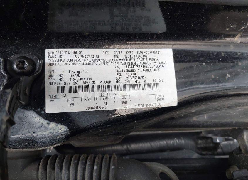 Photo 9 of 2018 Ford Focus SE (VIN 1FADP3FE5JL318316)