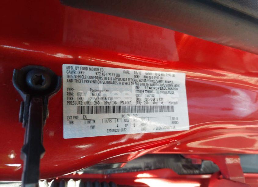 Photo 9 of 2018 Ford Focus SE (VIN 1FADP3FE6JL266050)