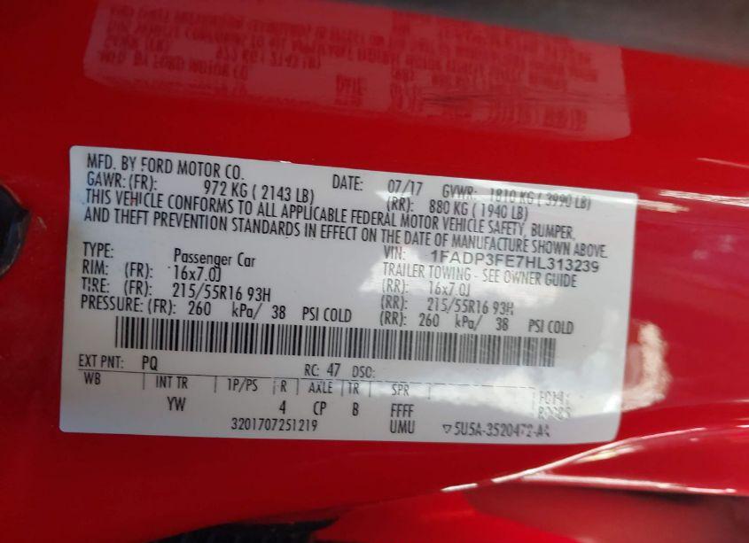 Photo 9 of 2017 Ford Focus SE (VIN 1FADP3FE7HL313239)