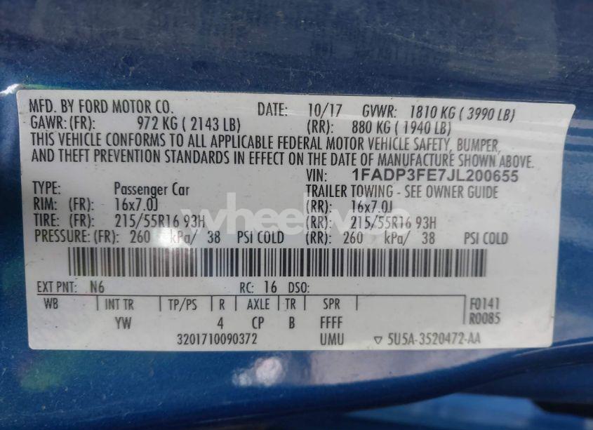 Photo 9 of 2018 Ford Focus SE (VIN 1FADP3FE7JL200655)