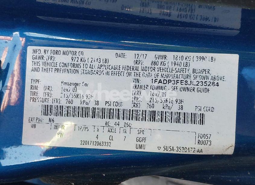 Photo 9 of 2018 Ford Focus SE (VIN 1FADP3FE8JL235284)