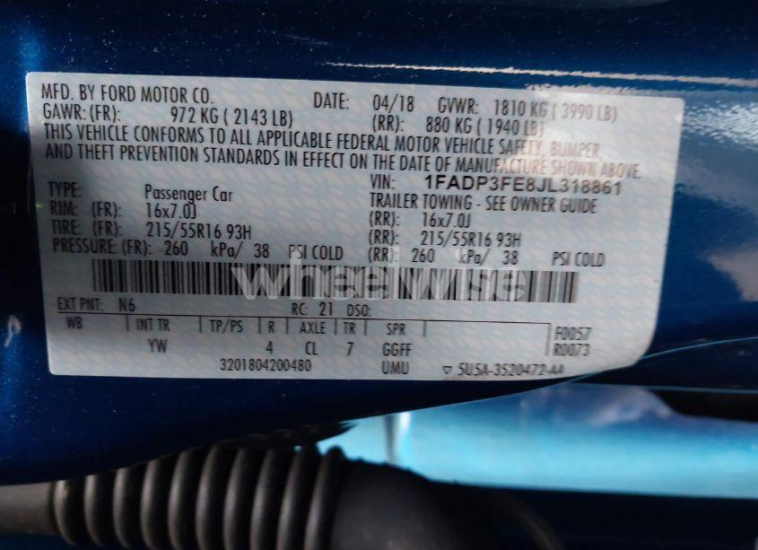 Photo 9 of 2018 Ford Focus SE (VIN 1FADP3FE8JL318861)