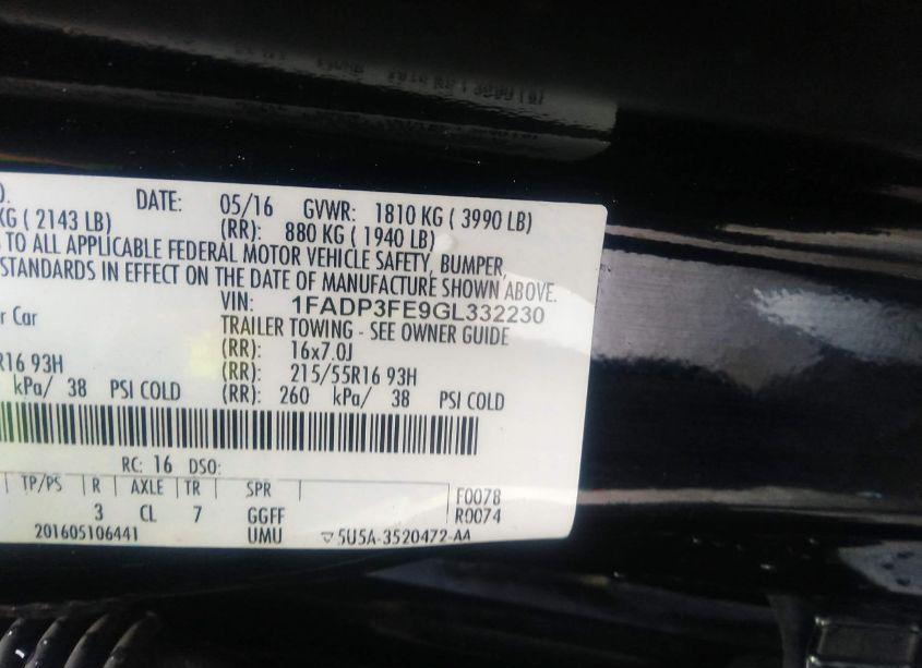 Photo 9 of 2016 Ford Focus SE (VIN 1FADP3FE9GL332230)