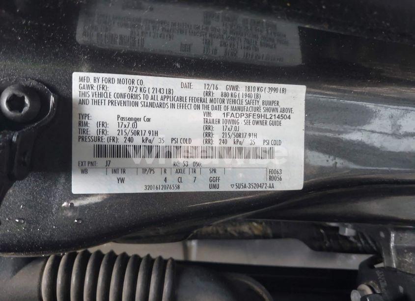 Photo 9 of 2017 Ford Focus SE (VIN 1FADP3FE9HL214504)