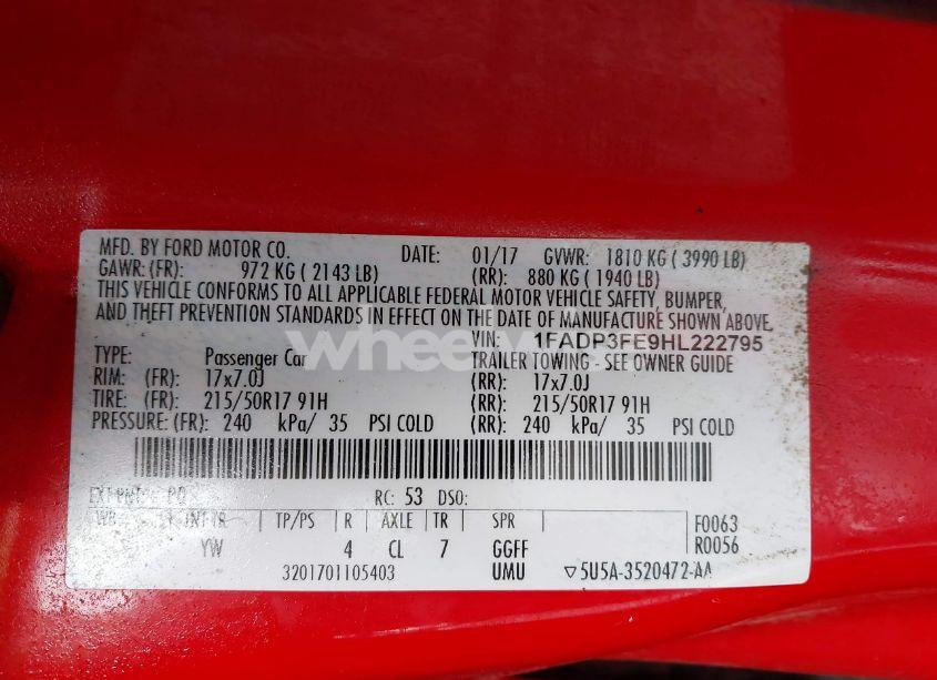 Photo 9 of 2017 Ford Focus SE (VIN 1FADP3FE9HL222795)