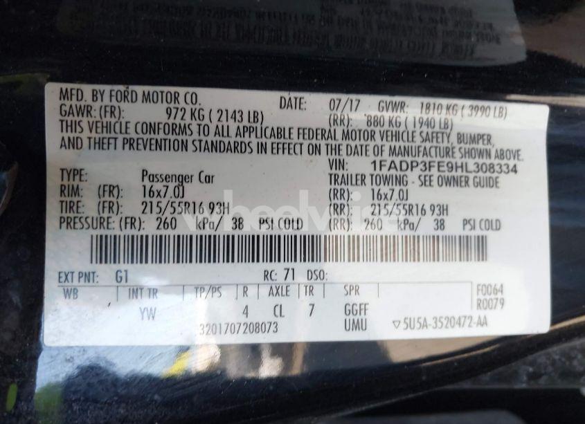 Photo 9 of 2017 Ford Focus SE (VIN 1FADP3FE9HL308334)