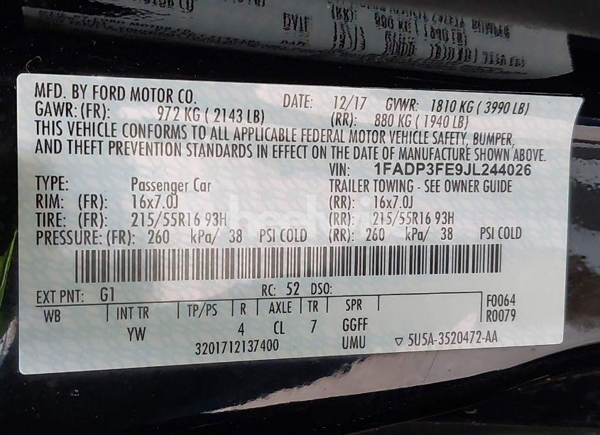 Photo 9 of 2018 Ford Focus SE (VIN 1FADP3FE9JL244026)