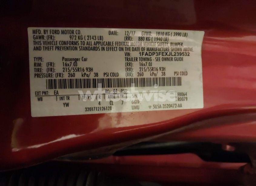 Photo 9 of 2018 Ford Focus SE (VIN 1FADP3FEXJL239532)