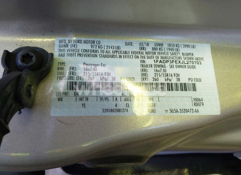 Photo 9 of 2018 Ford Focus SE (VIN 1FADP3FEXJL270103)