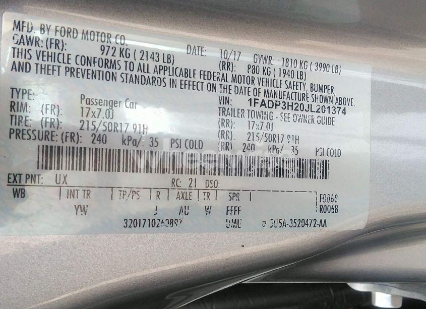 Photo 9 of 2018 Ford Focus SEL (VIN 1FADP3H20JL201374)