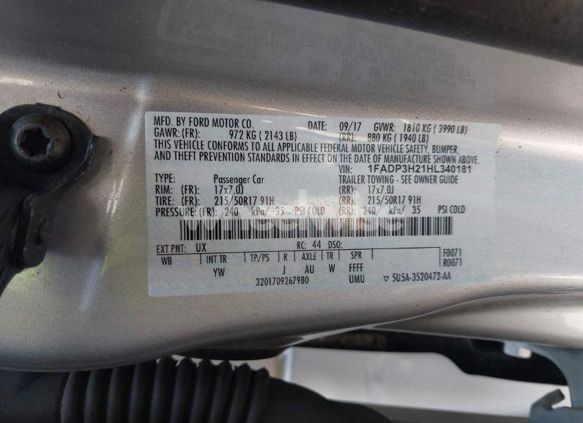 Photo 9 of 2017 Ford Focus SEL (VIN 1FADP3H21HL340181)