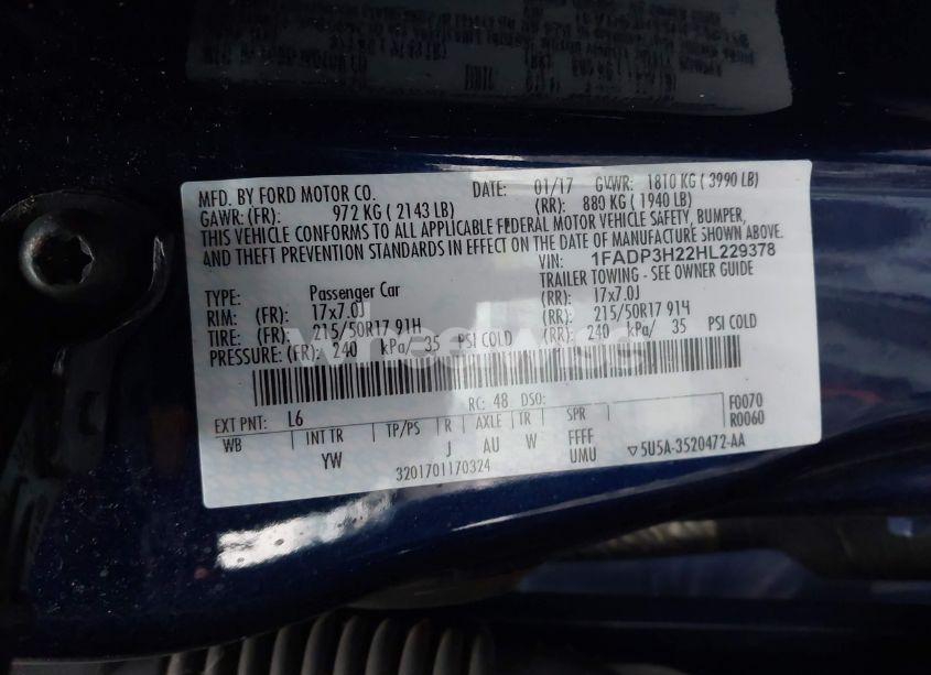 Photo 9 of 2017 Ford Focus SEL (VIN 1FADP3H22HL229378)