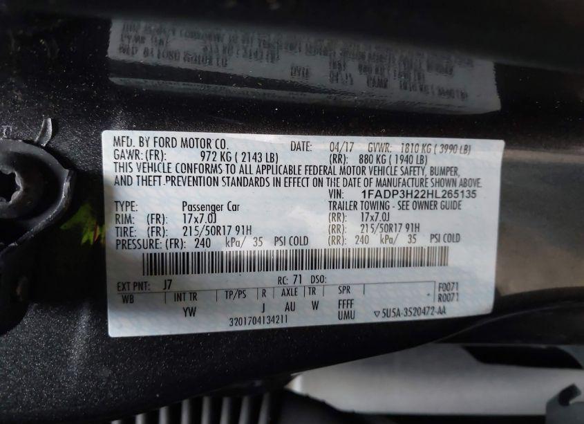 Photo 9 of 2017 Ford Focus SEL (VIN 1FADP3H22HL265135)