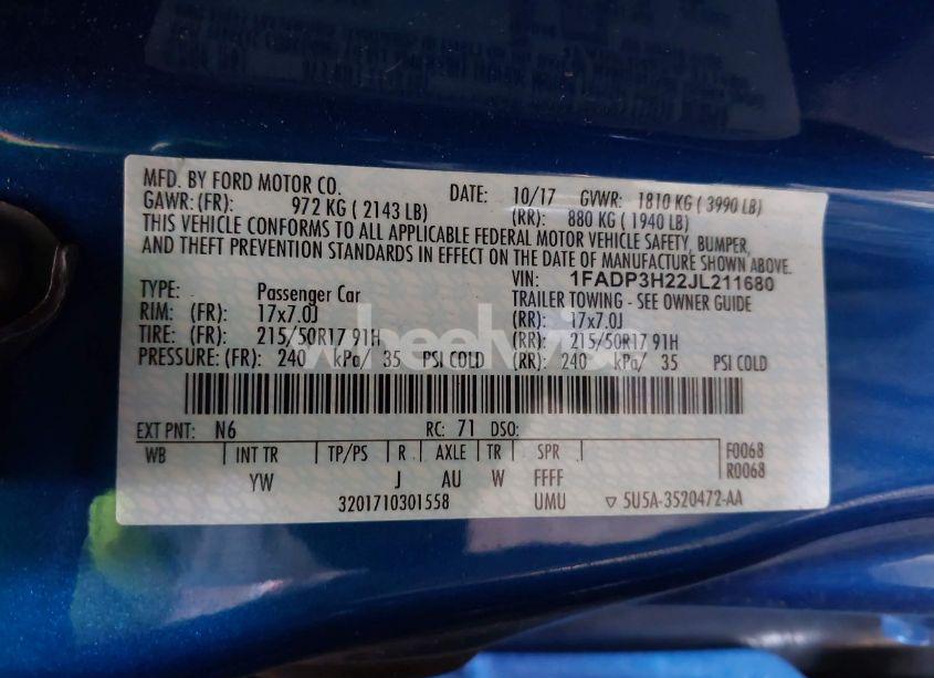 Photo 9 of 2018 Ford Focus SEL (VIN 1FADP3H22JL211680)