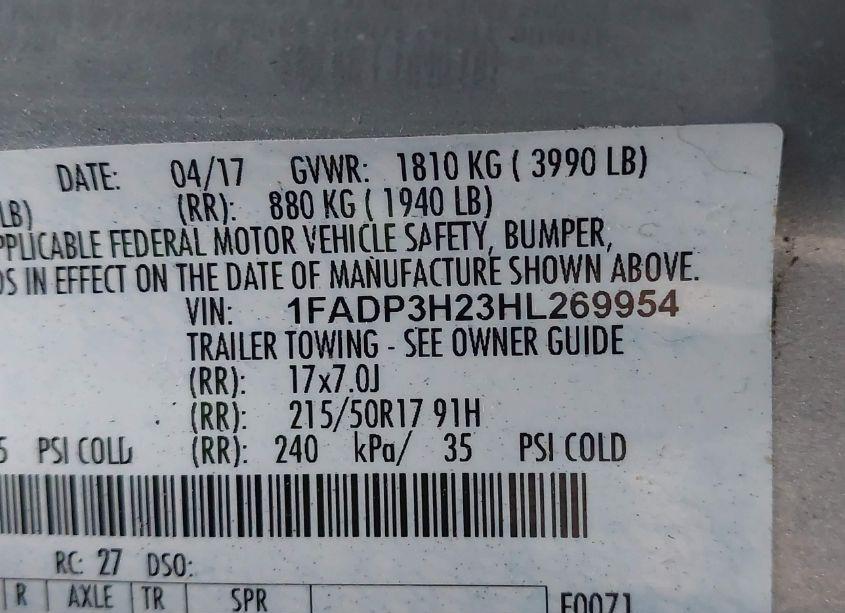 Photo 9 of 2017 Ford Focus SEL (VIN 1FADP3H23HL269954)