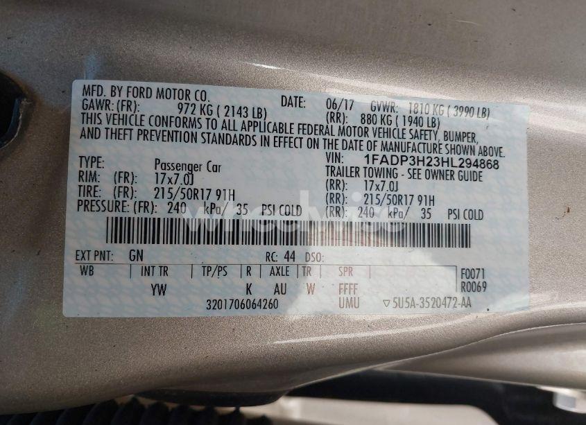 Photo 9 of 2017 Ford Focus SEL (VIN 1FADP3H23HL294868)