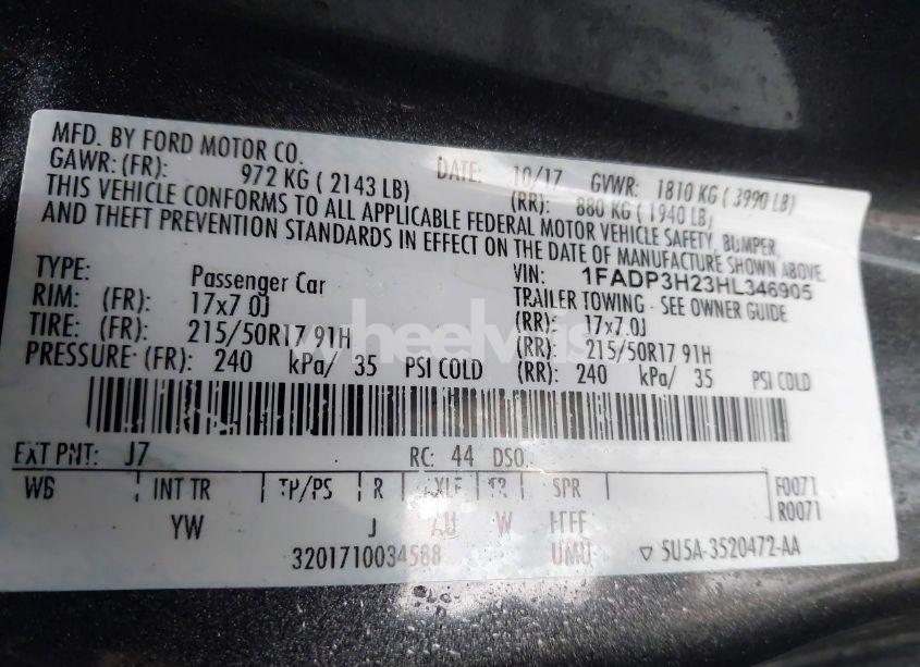 Photo 9 of 2017 Ford Focus SEL (VIN 1FADP3H23HL346905)