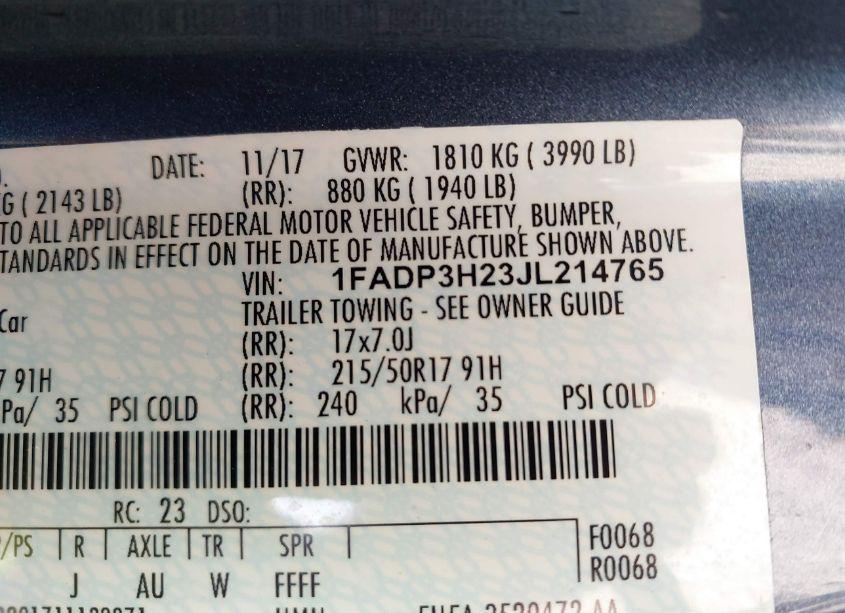 Photo 9 of 2018 Ford Focus SEL (VIN 1FADP3H23JL214765)