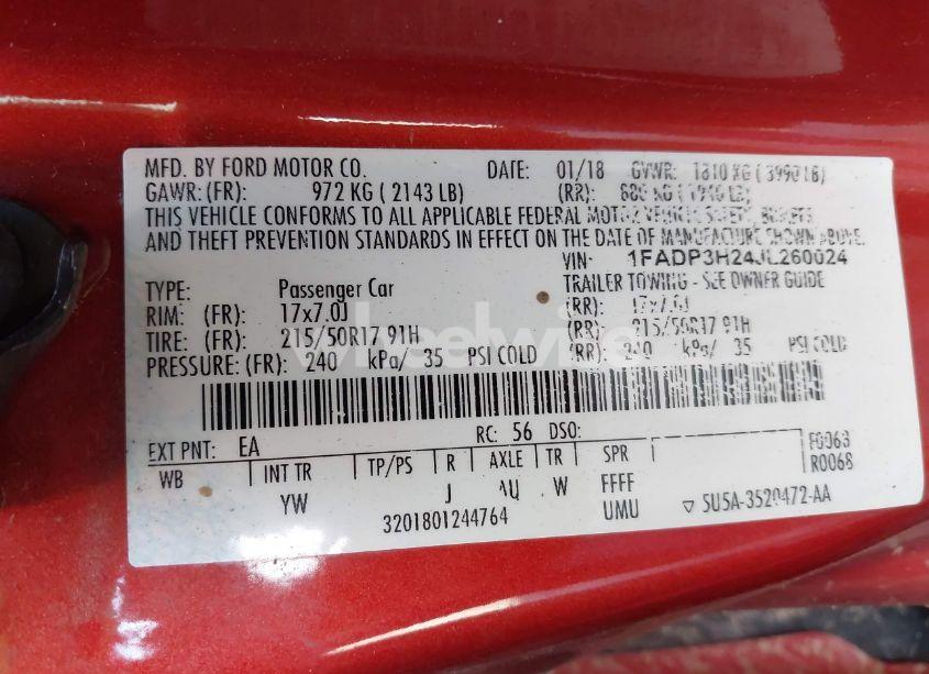 Photo 9 of 2018 Ford Focus SEL (VIN 1FADP3H24JL260024)