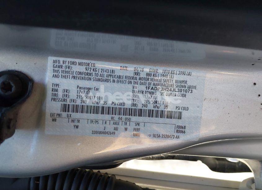 Photo 9 of 2018 Ford Focus SEL (VIN 1FADP3H24JL301073)