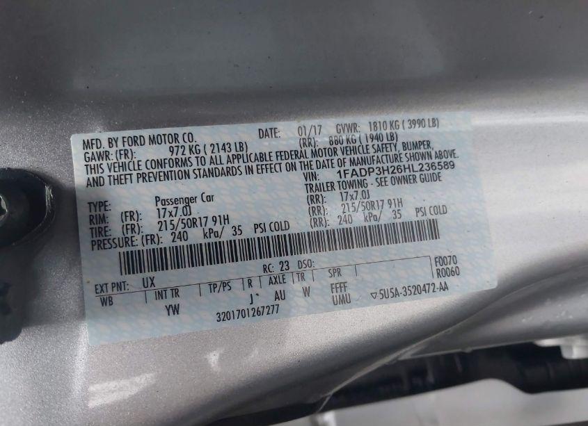 Photo 9 of 2017 Ford Focus SEL (VIN 1FADP3H26HL236589)