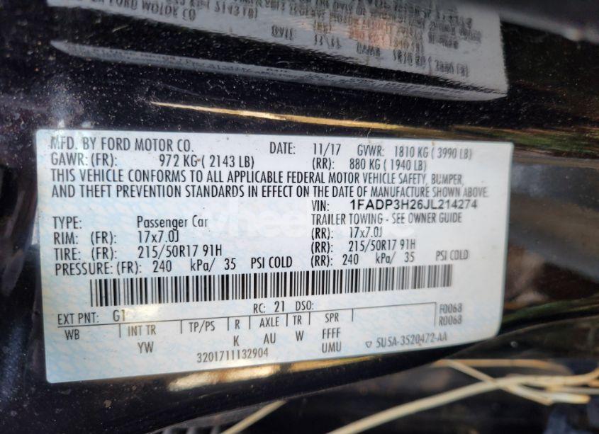 Photo 8 of 2018 Ford Focus (VIN 1FADP3H26JL214274)