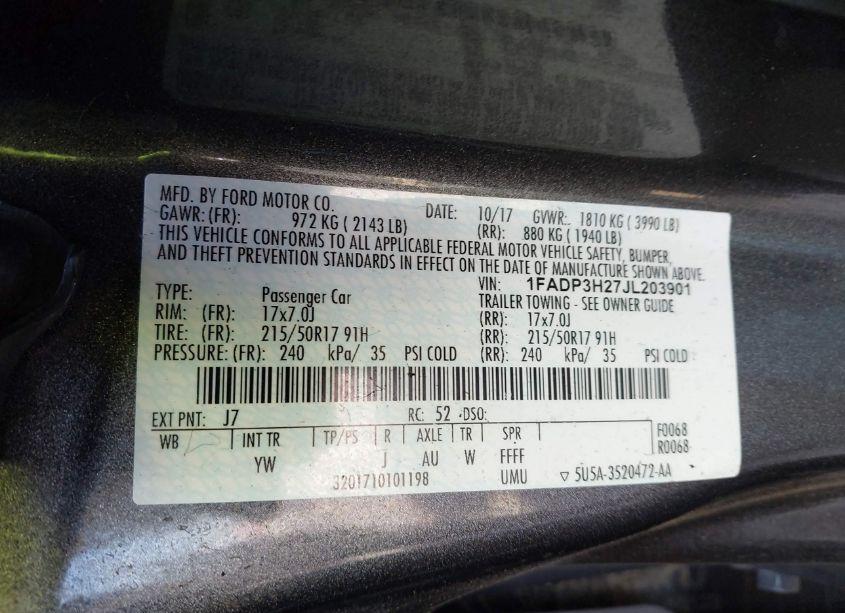 Photo 9 of 2018 Ford Focus SEL (VIN 1FADP3H27JL203901)