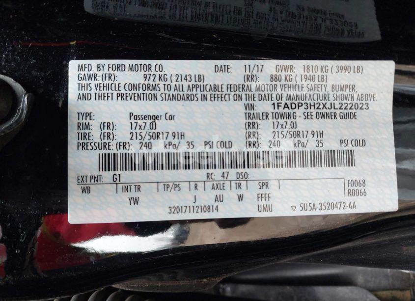 Photo 9 of 2018 Ford Focus SEL (VIN 1FADP3H2XJL222023)