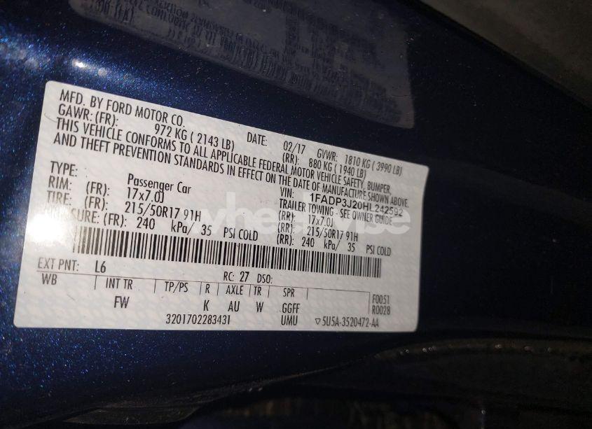 Photo 9 of 2017 Ford Focus TITANIUM (VIN 1FADP3J20HL242592)