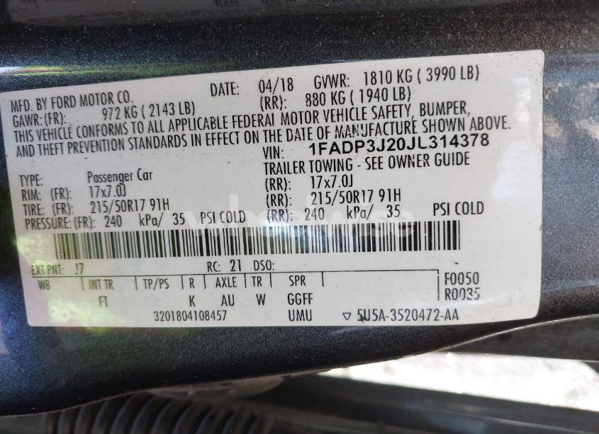 Photo 9 of 2018 Ford Focus TITANIUM (VIN 1FADP3J20JL314378)