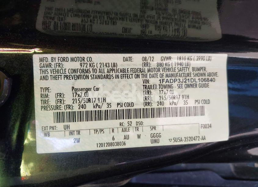 Photo 9 of 2013 Ford Focus TITANIUM (VIN 1FADP3J21DL106840)